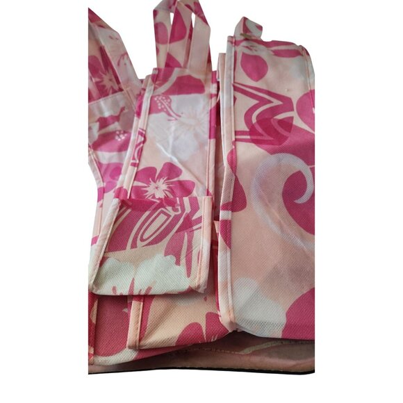 Wine Bottle Bags Hawaiian Floral Print Reusable  Pink & White Durable Fabric Eco - Picture 4 of 8